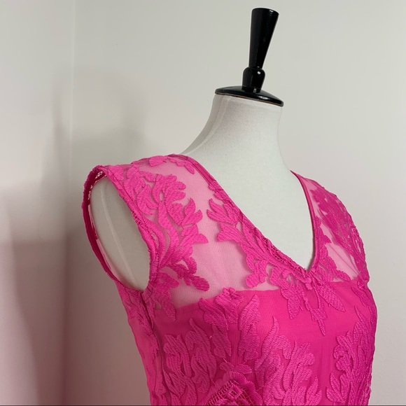 Allen B. | Bubblegum Pink Lace Sheer Cocktail Dress